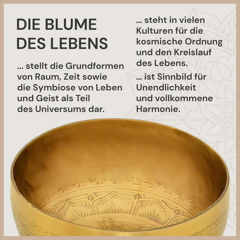 Tibetische Klangschale Blume des Lebens für Yoga, Meditation und Entspannung, Ø 20 cm, 1.100 Gramm,