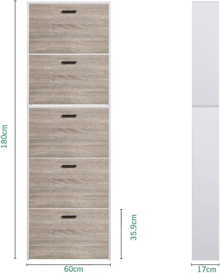 CASABEL Schuhschrank kompakt 15 Paar, Holztüren, weisser Rahmen Holz mit Weiss 5 Türen, Holz mit Wei
