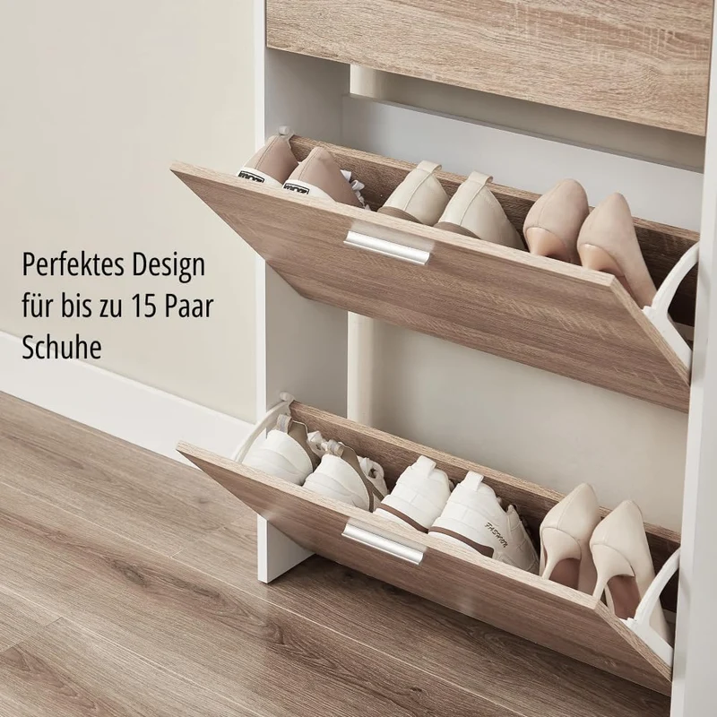 CASABEL Schuhschrank kompakt 15 Paar, Holztüren, weisser Rahmen Holz mit Weiss 5 Türen, Holz mit Wei