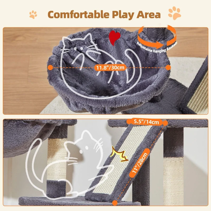 Taoqimiao Kratzbaum Klein, 98cm katzenbaum Stabil KatzenKratzbaum Cat Tree mit Katzenhaus, Korb, 4 K