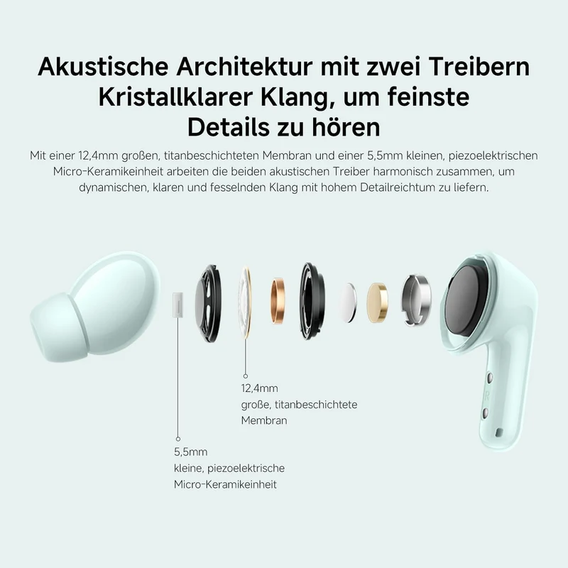 Xiaomi Redmi Buds 6 – Kabellose Bluetooth-In-Ear-Kopfhörer, Dual-Treiber, immersiver Sound, 49 dB ak