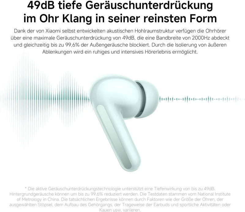 Xiaomi Redmi Buds 6 – Kabellose Bluetooth-In-Ear-Kopfhörer, Dual-Treiber, immersiver Sound, 49 dB ak
