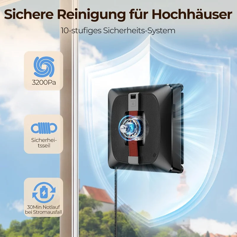 Z9 Pro Fensterputzroboter für hohe Fenster, Innen & Aussen, für Wintergarten Schwarz, Schwarz