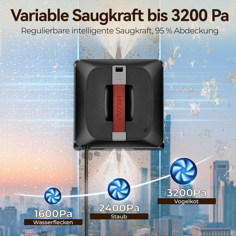 Z9 Pro Fensterputzroboter für hohe Fenster, Innen & Aussen, für Wintergarten Schwarz, Schwarz