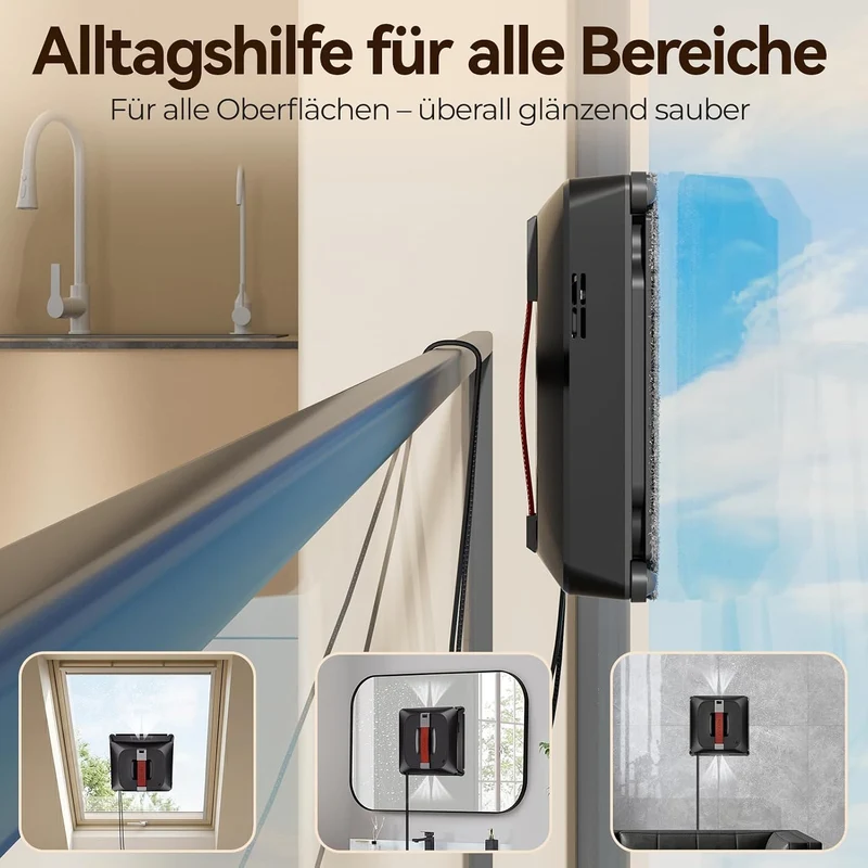 Z9 Pro Fensterputzroboter für hohe Fenster, Innen & Aussen, für Wintergarten Schwarz, Schwarz