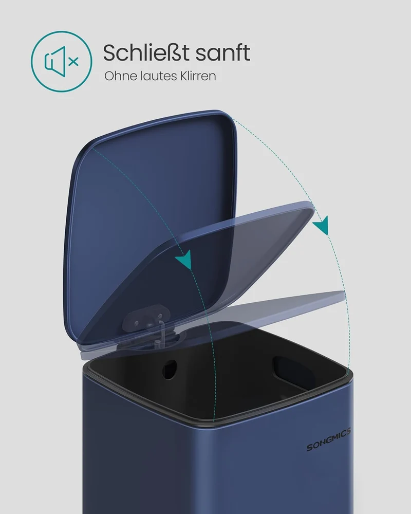 SONGMICS Mülleimer Küche, 30 Liter Abfalleimer, Tretmülleimer, Stahl, mit Inneneimer, Softclose, Off