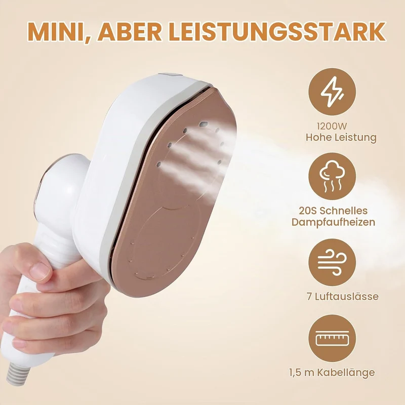 Tragbares Reisebügeleisen mit LCD-Display, 1200 W, 2-in-1 Trocken- und Dampfbügeleisen, 180° klappba