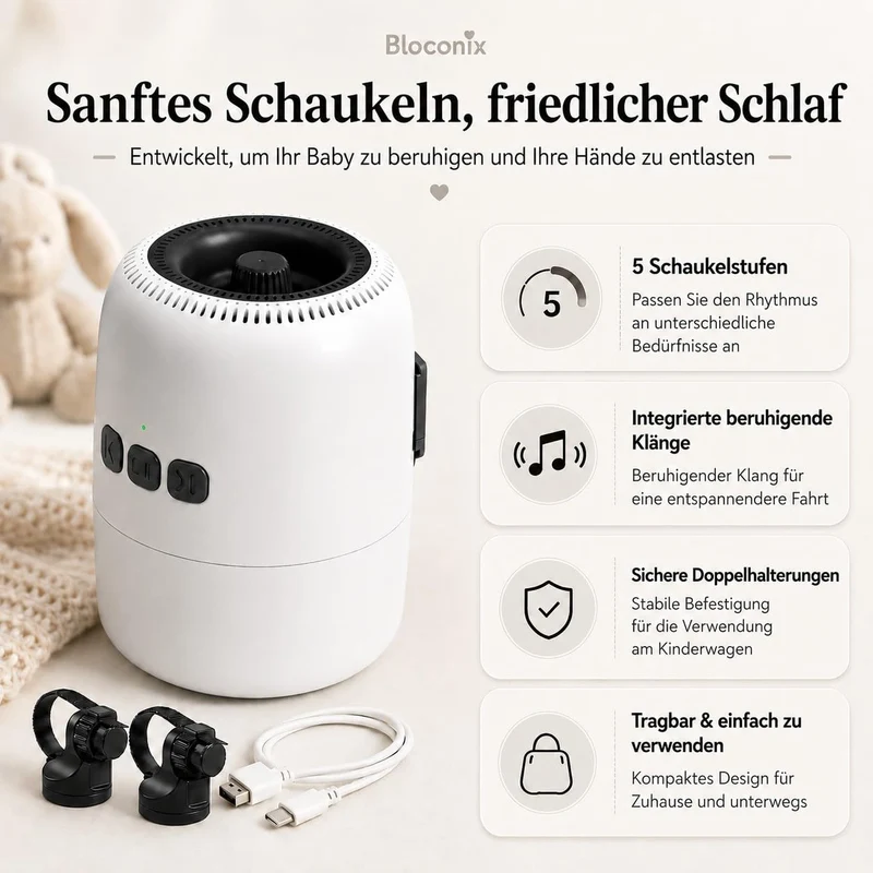 Kinderwagen Schaukler Baby, Automatischer Kinderwagen Rocker mit 5 Schaukelstufen & 10 Beruhigungsge