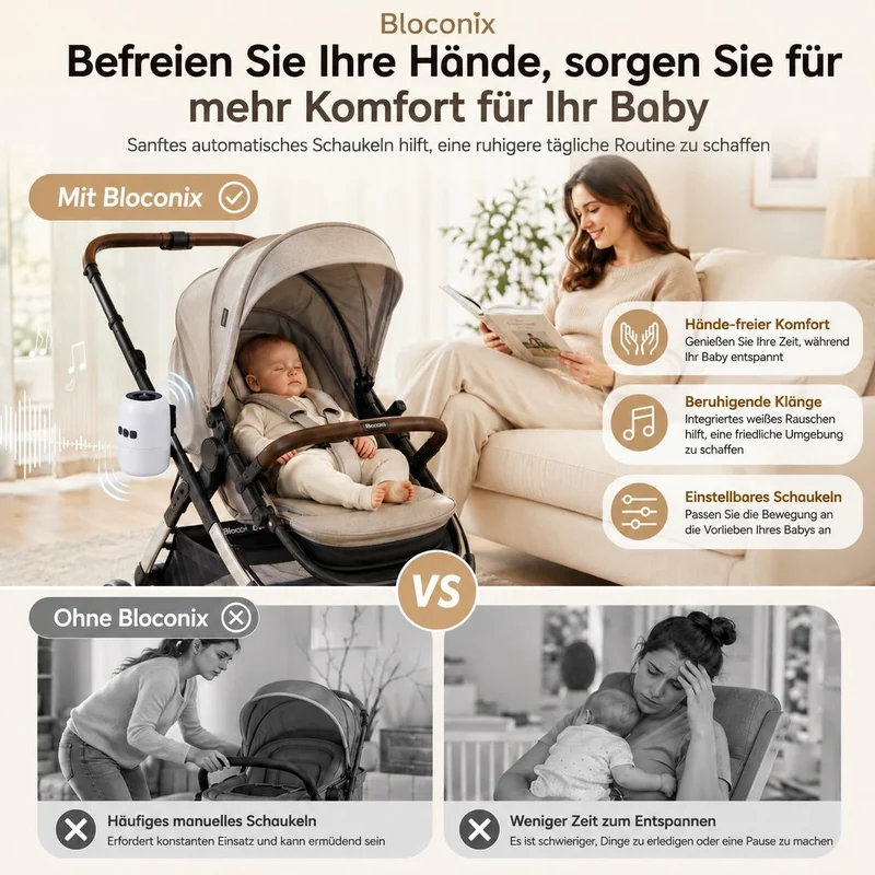 Kinderwagen Schaukler Baby, Automatischer Kinderwagen Rocker mit 5 Schaukelstufen & 10 Beruhigungsge