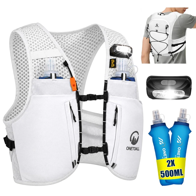 Laufweste Damen mit 2 Faltbare Trinkflasche 500ml, Trinkweste Laufen Herren, Running Vest Laufrucksa