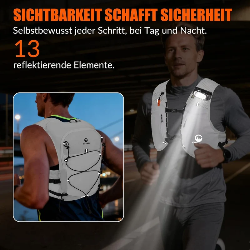 Laufweste Damen mit 2 Faltbare Trinkflasche 500ml, Trinkweste Laufen Herren, Running Vest Laufrucksa