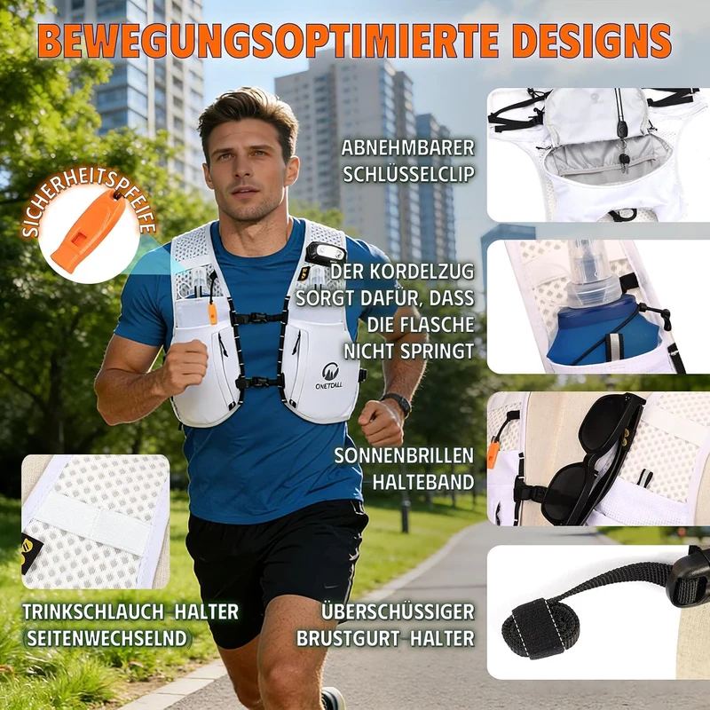 Laufweste Damen mit 2 Faltbare Trinkflasche 500ml, Trinkweste Laufen Herren, Running Vest Laufrucksa
