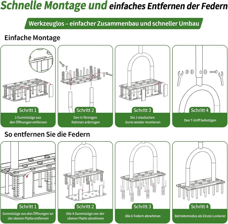 EYMPEU Rasenlüfter mit 15 Stahlspitzen, 2-in-1 Rasenbelüfter mit 6 Rückholfedern, Manueller Aerifizi
