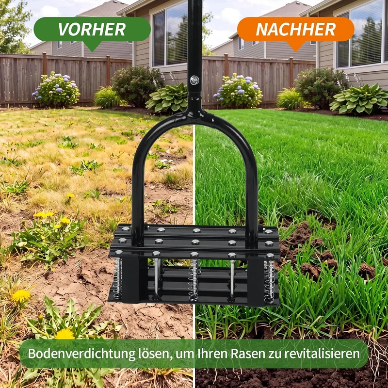 EYMPEU Rasenlüfter mit 15 Stahlspitzen, 2-in-1 Rasenbelüfter mit 6 Rückholfedern, Manueller Aerifizi