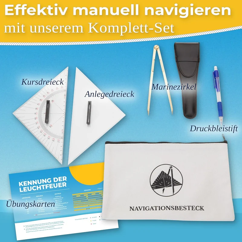 Kapitänsset - Navigationsbesteck und Knoten Übungsset - Ideal ausgestattet für den SBF - Super Gesch