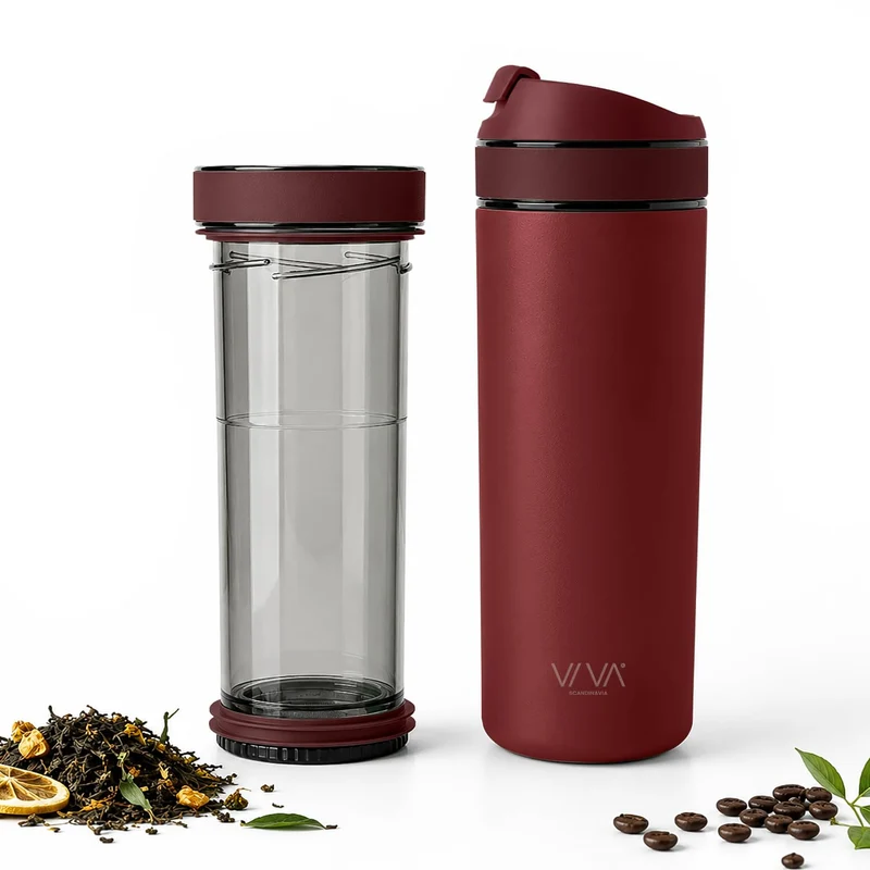 VIVA Recharge Teeflasche mit Sieb, Edelstahl isoliert, 470 ml, Cranberry | Doppelwandig isolierter E