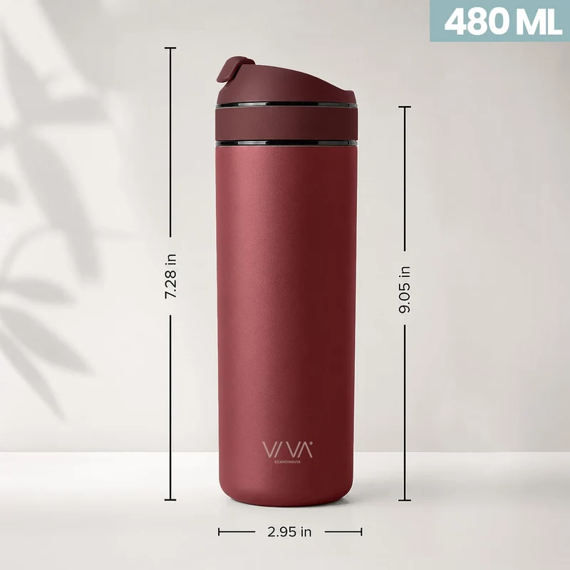 VIVA Recharge Teeflasche mit Sieb, Edelstahl isoliert, 470 ml, Cranberry | Doppelwandig isolierter E