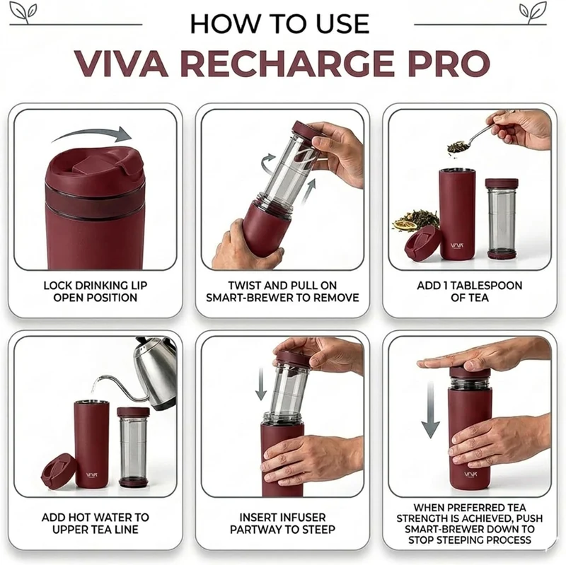 VIVA Recharge Teeflasche mit Sieb, Edelstahl isoliert, 470 ml, Cranberry | Doppelwandig isolierter E