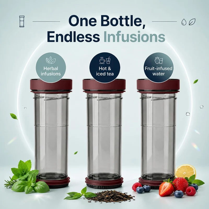 VIVA Recharge Teeflasche mit Sieb, Edelstahl isoliert, 470 ml, Cranberry | Doppelwandig isolierter E
