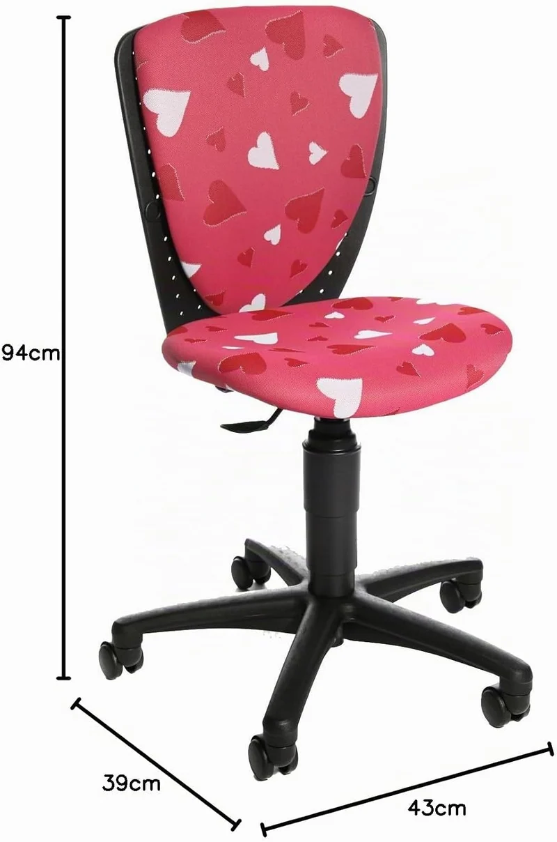 Topstar S'cool 3, Kinderdrehstuhl, Schreibtischstuhl für Kinder, Bezugsstoff pink, Motiv Herzchen, 3