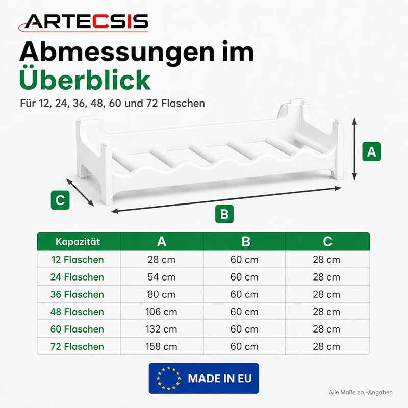 ARTECSIS® Weinregal stapelbar & modular erweiterbar Kunststoff für 24 Weinflaschen (weiss) - Stabile