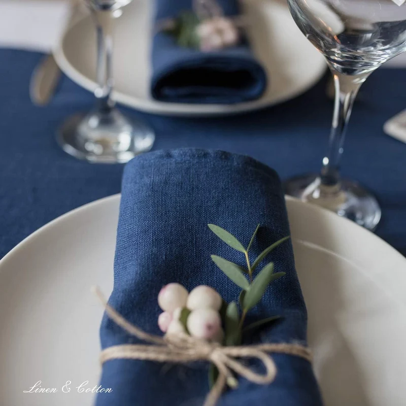 Linen & Cotton Hochwertige 4 x Stoffservietten/Servietten Stoff/Leinenservietten Hygge -100% Leinen,