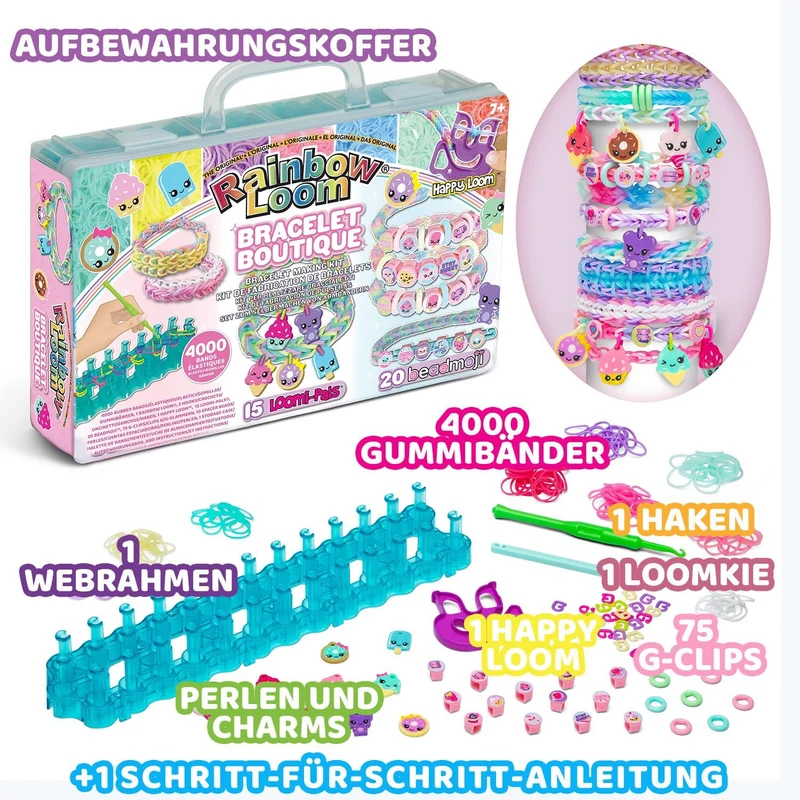 Bandai - Rainbow Loom Boutique – Automatisches Set zur Herstellung von Armbändern aus Gummibändern -