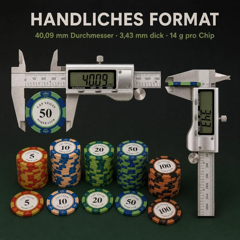 Pokerchip-Set mit 100 Tonchips mit Nennwert, geeignet für Blackjack und Casinospiele, 20 Chips pro N