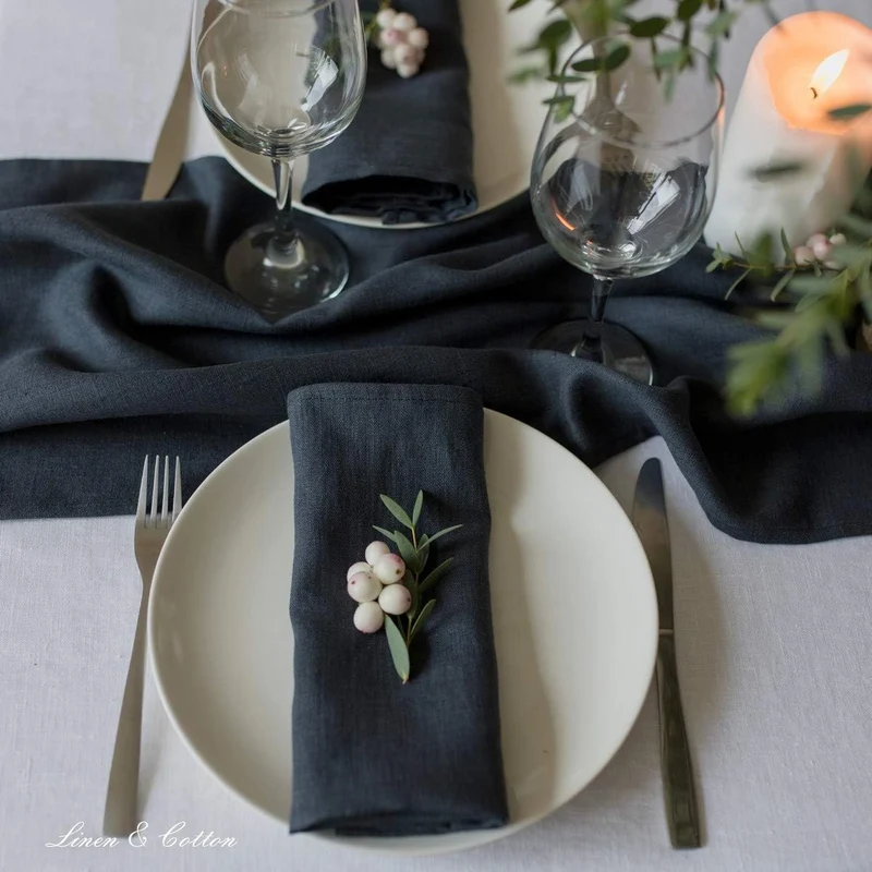Linen & Cotton Hochwertige 4 x Stoffservietten/Servietten Stoff/Leinenservietten Hygge -100% Leinen,