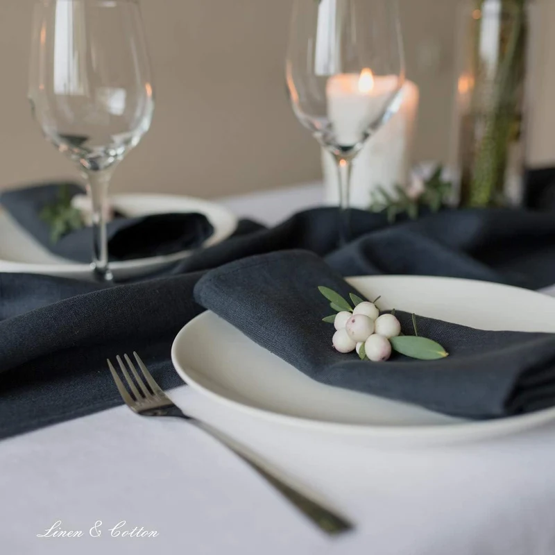 Linen & Cotton Hochwertige 4 x Stoffservietten/Servietten Stoff/Leinenservietten Hygge -100% Leinen,