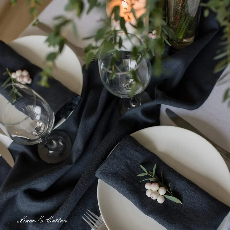Linen & Cotton Hochwertige 4 x Stoffservietten/Servietten Stoff/Leinenservietten Hygge -100% Leinen,
