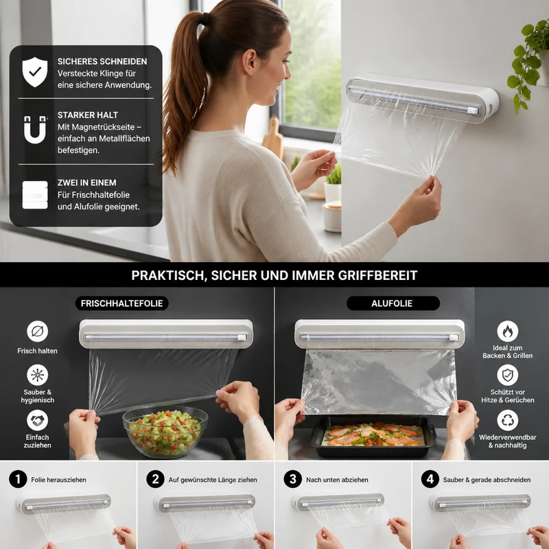 FOILMASTER Pro – Magnetischer Wand-Folienspender mit Sicherheitscutter