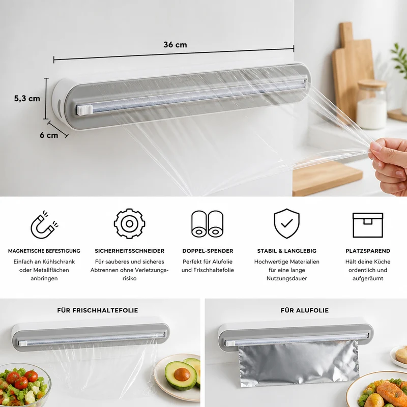 FOILMASTER Pro – Magnetischer Wand-Folienspender mit Sicherheitscutter