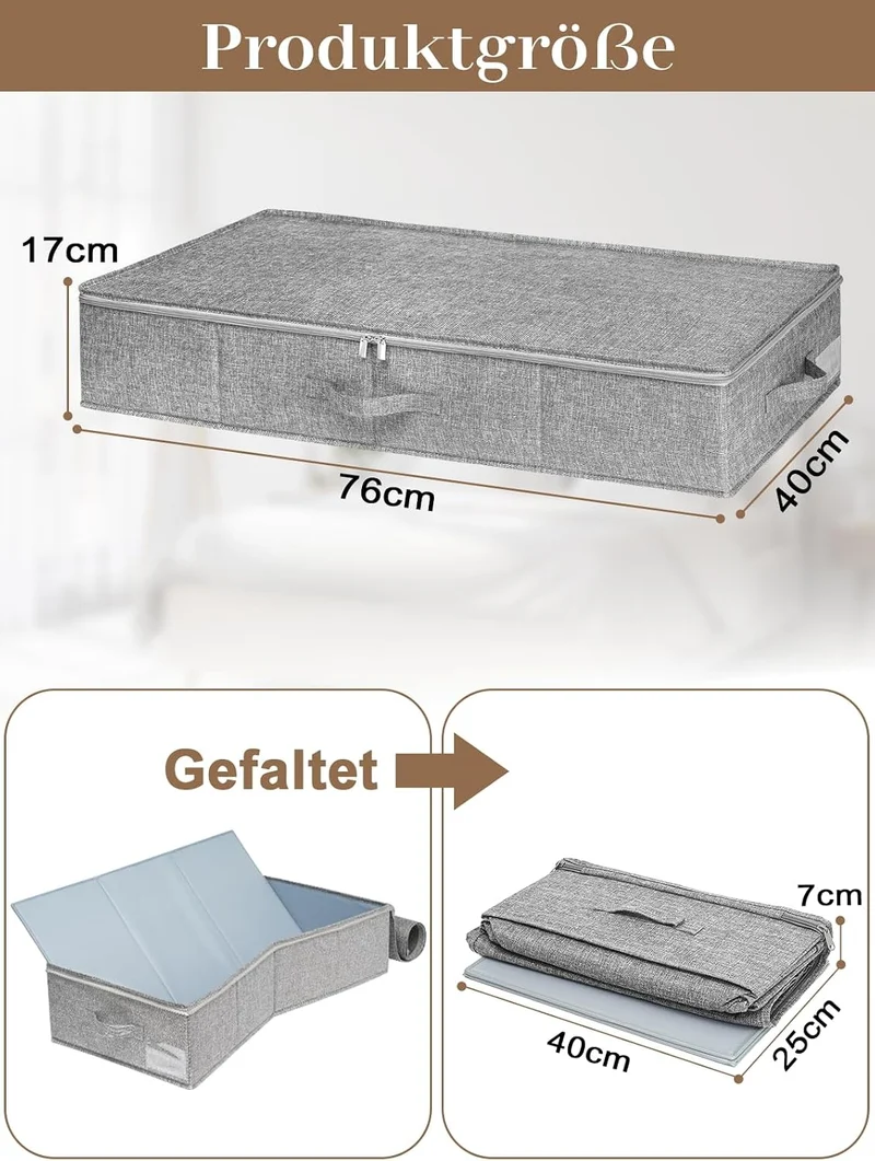 mepure Unterbett Aufbewahrungsbox, 2 Stück – 50L Faltbare Unterbettkommode mit Deckel & Doppelreissv