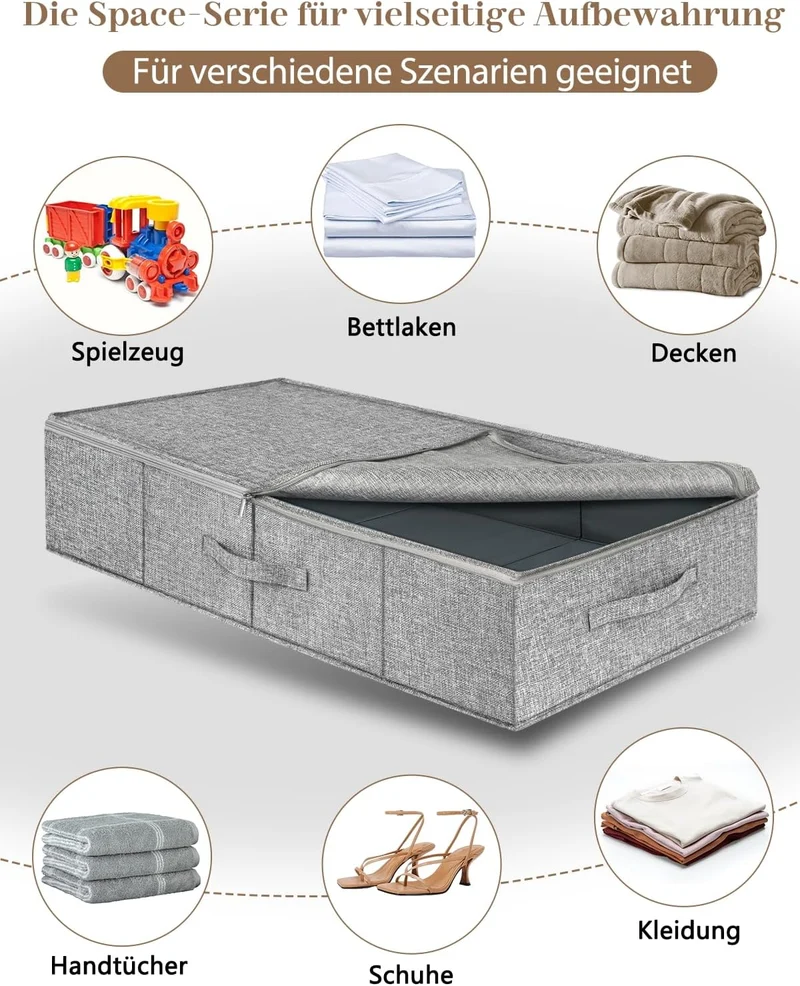 mepure Unterbett Aufbewahrungsbox, 2 Stück – 50L Faltbare Unterbettkommode mit Deckel & Doppelreissv