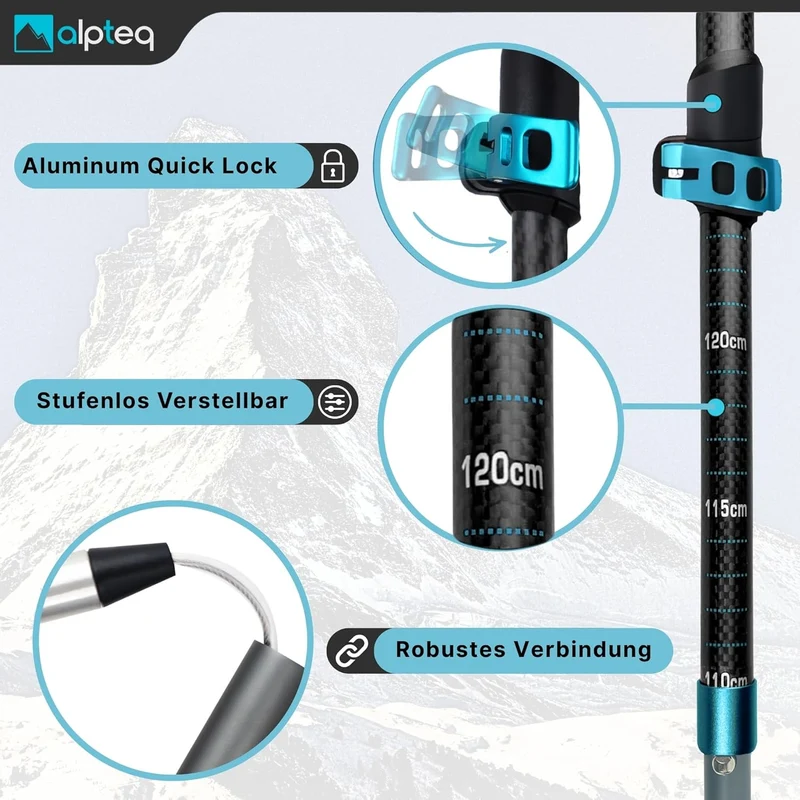 Wanderstöcke faltbar Carbon oder Aluminium mit Korkgriff | Bergsport Trekkingstöcke | Nordic Walking
