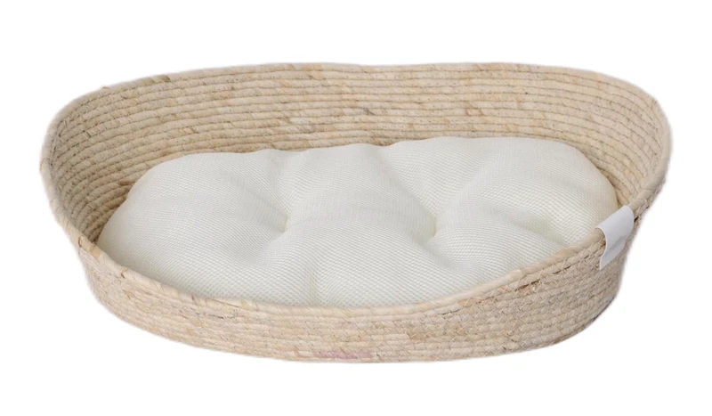 Dehner Premium Lovely Kuschelbett Tiefer Schlaf, 58 x 48 x 18 cm, Naturmaterial/Plüsch, weiss/beige