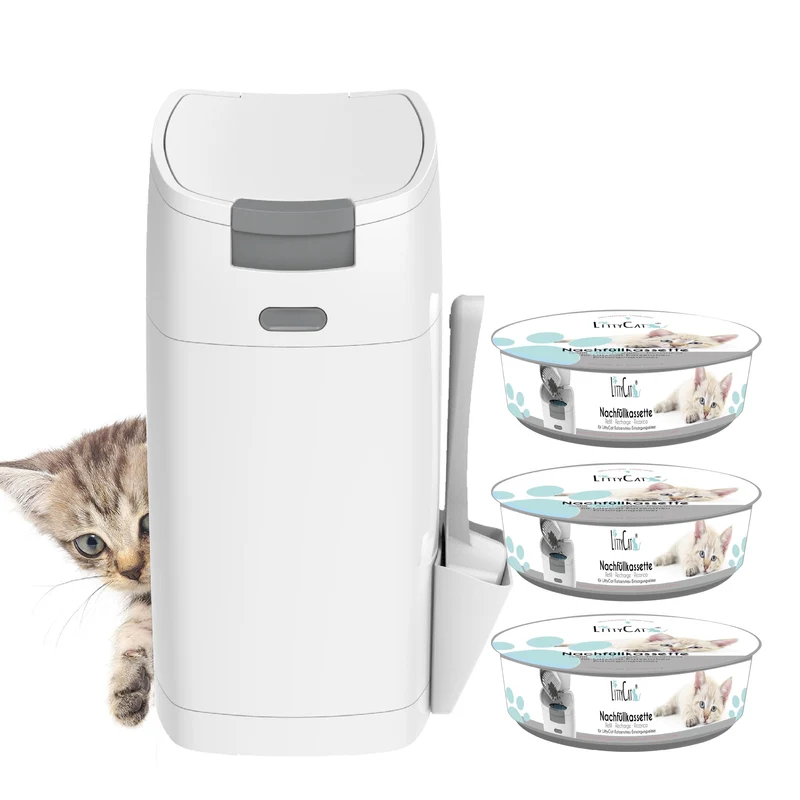 Littycat Katzenstreu Eimer - Inkl. 3 Nachfüllkassetten & Schaufel Katzenstreueimer + 3 Nachfüllkasse