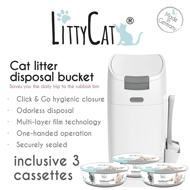 Littycat Katzenstreu Eimer - Inkl. 3 Nachfüllkassetten & Schaufel Katzenstreueimer + 3 Nachfüllkasse