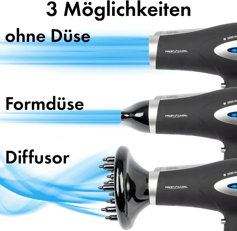 ProfiCare® Haartrockner mit Ionisierungsfunktion 2200W | extra leichter Reiseföhn 3 Leistungsstufen