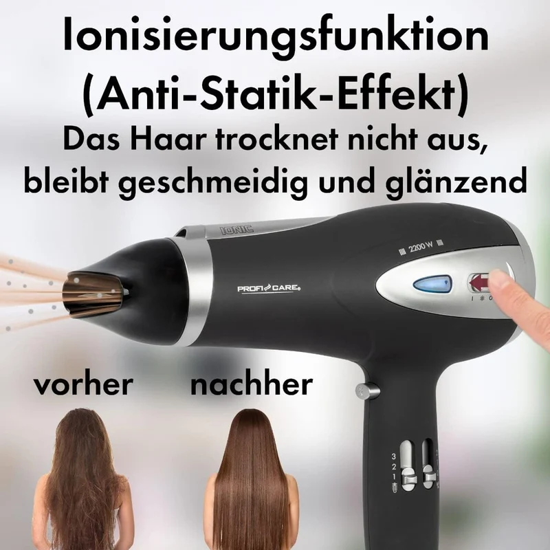 ProfiCare® Haartrockner mit Ionisierungsfunktion 2200W | extra leichter Reiseföhn 3 Leistungsstufen