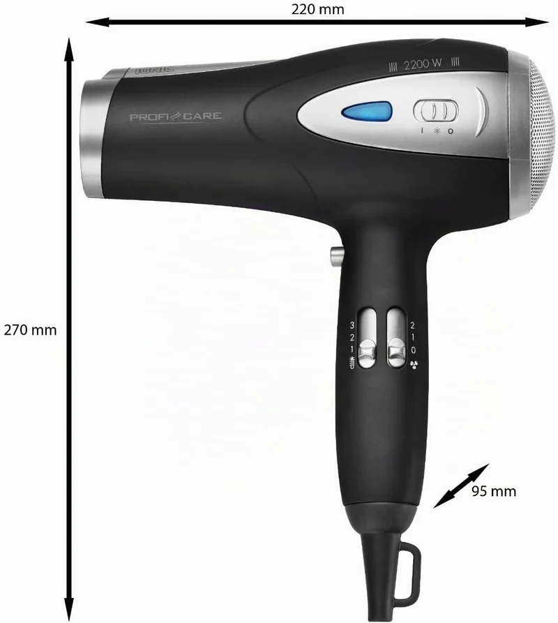 ProfiCare® Haartrockner mit Ionisierungsfunktion 2200W | extra leichter Reiseföhn 3 Leistungsstufen