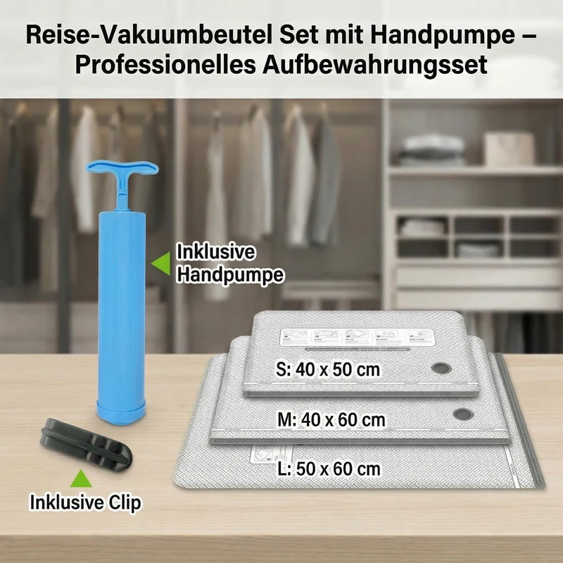 Reise-Vakuumbeutel Set mit wiederaufladbarer Luftpumpe