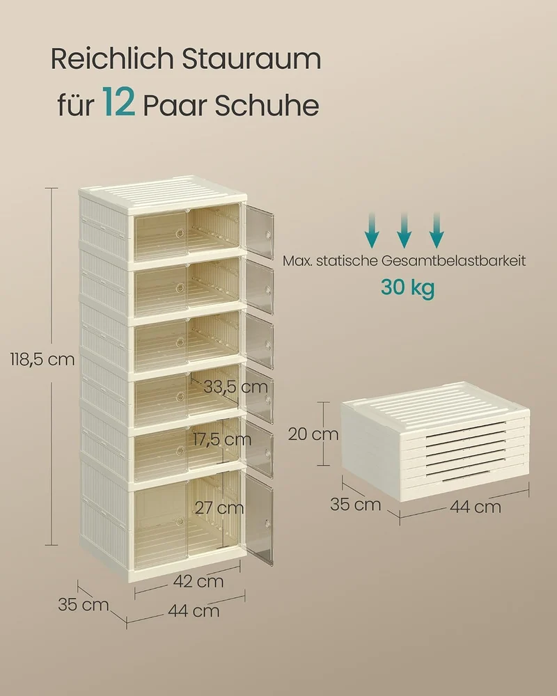 SONGMICS Schuhschrank, schmal, faltbar, Schuhregal, Organizer, transparente Tür, für 12 Paar, für St