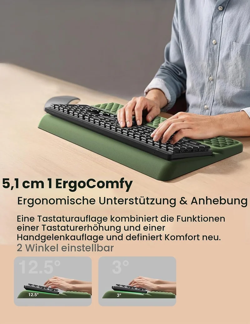 VAYDEER Ergonomische Tastatur-Handauflage – Memory-Schaum Handgelenkauflage für Tastatur, rutschfest