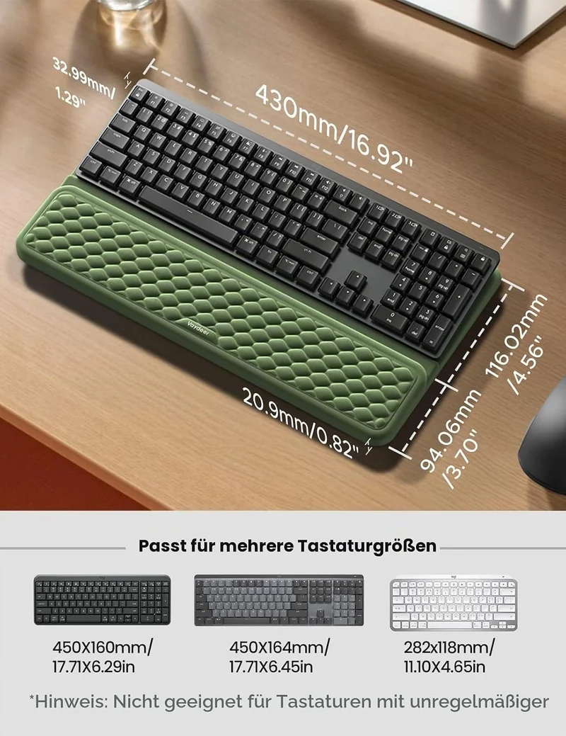 VAYDEER Ergonomische Tastatur-Handauflage – Memory-Schaum Handgelenkauflage für Tastatur, rutschfest