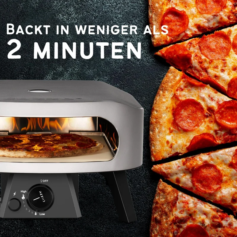 Cozze® Pizzaofen Gas 13 Zoll - Pizza Ofen Gas Outdoor (50mbar) - Tisch Pizzaofen mit Regulator für P