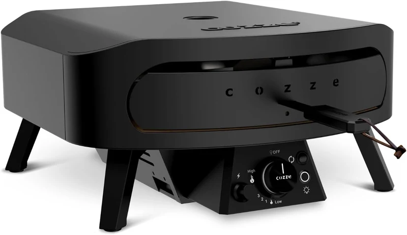 Cozze® 17" Pizzaofen Gas Schwarze Edition mit rotierender Pizzastein Ø43 cm - 600°C, Pizza in 2 Minu