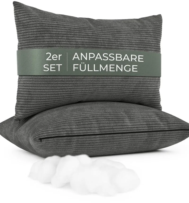 Sofakissen Cord 40x60 2er Set Dekokissen dunkelgrau Couchkissen mit Füllung Dunkelgrau 60 x 40 cm, 2
