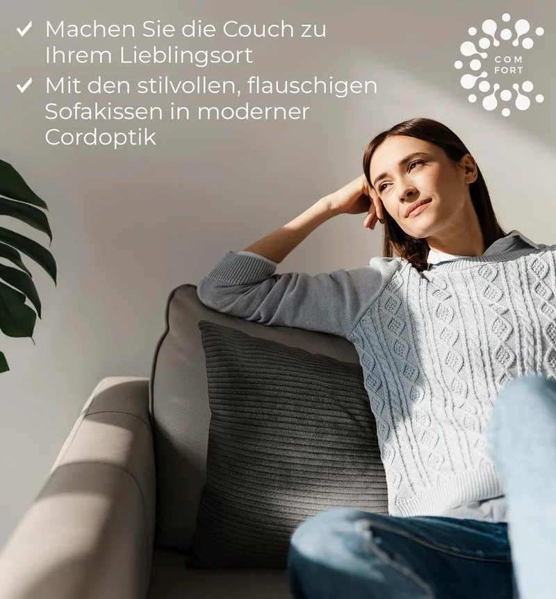 Sofakissen Cord 40x60 2er Set Dekokissen dunkelgrau Couchkissen mit Füllung Dunkelgrau 60 x 40 cm, 2